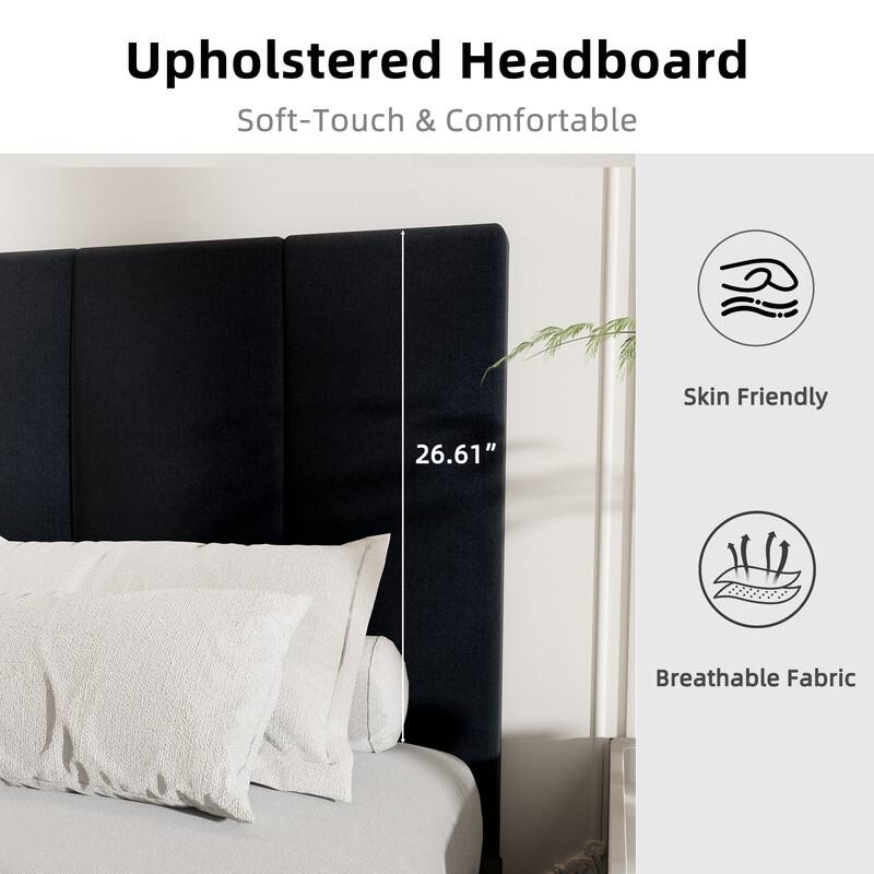 Modern Upholstered Lift-Up Storage Platform Bed with Headboard