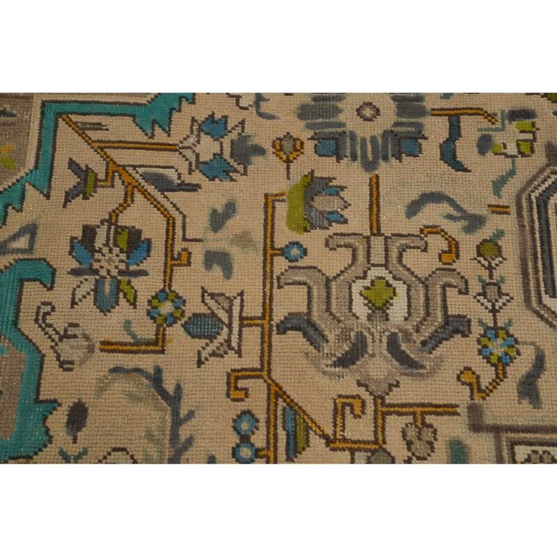 Hand Knotted Oriental 100% Wool Carpet Traditional Floral Beige & Ivories Tabriz Area Rug - 10' 8'' X 7' 8''