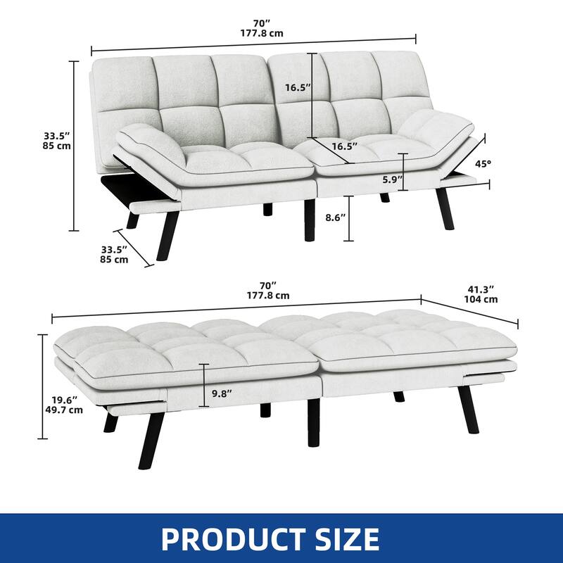 Moasis 70.8" Futon Sofa Bed Convertible Upholstered Couch Sleeper with Reclining Sleeper Split Tufted Back
