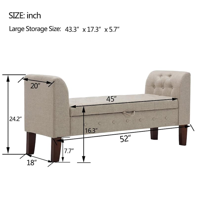 Storage Bench , Bedroom Bench with Arms Ottoman entryway bench with storage