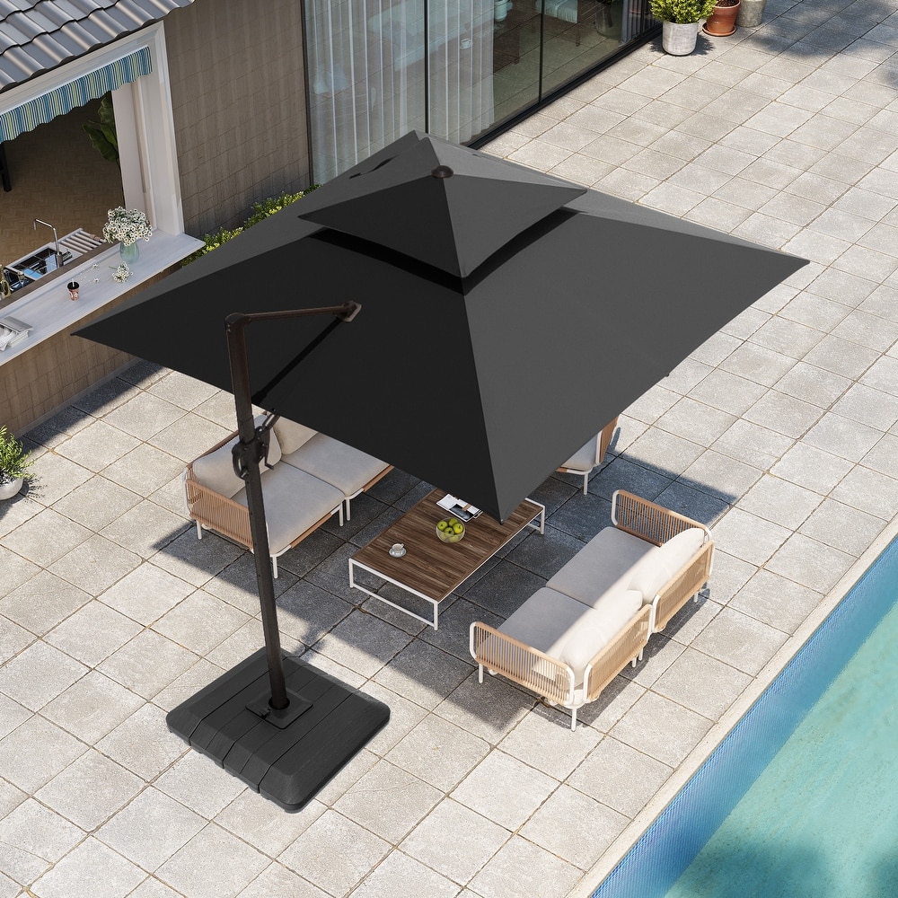 VredHom Outdoor Double Top Patio Cantilever Umbrella with Base