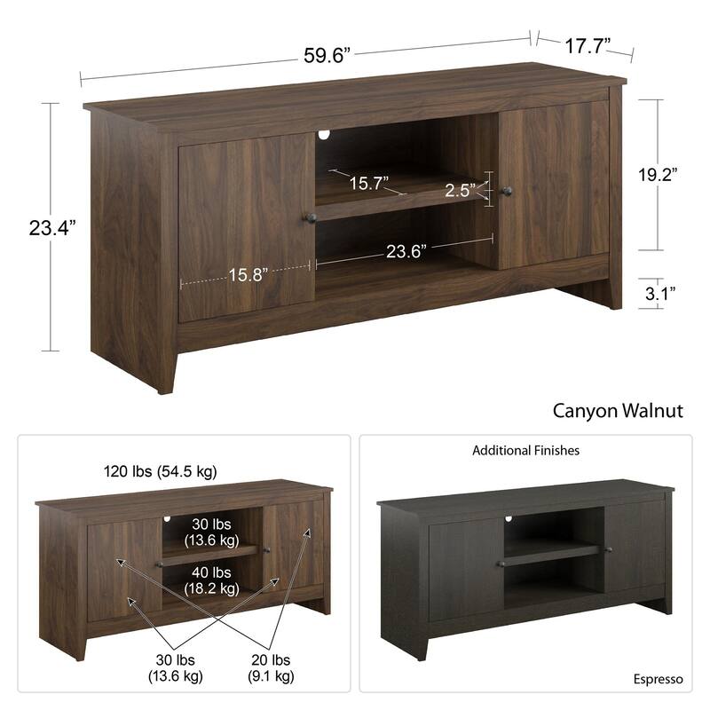 Roomfitters Modern TV Stand for TVs up to 65 Inches with Side Storage Cabinets, Engineered Wood, Walnut