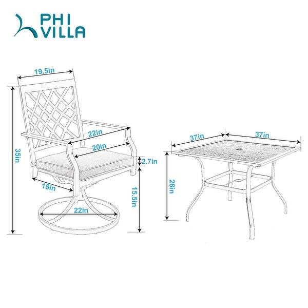 PHI VILLA 5Piece Patio Dining Set With Swivel Chairs and WoodLike