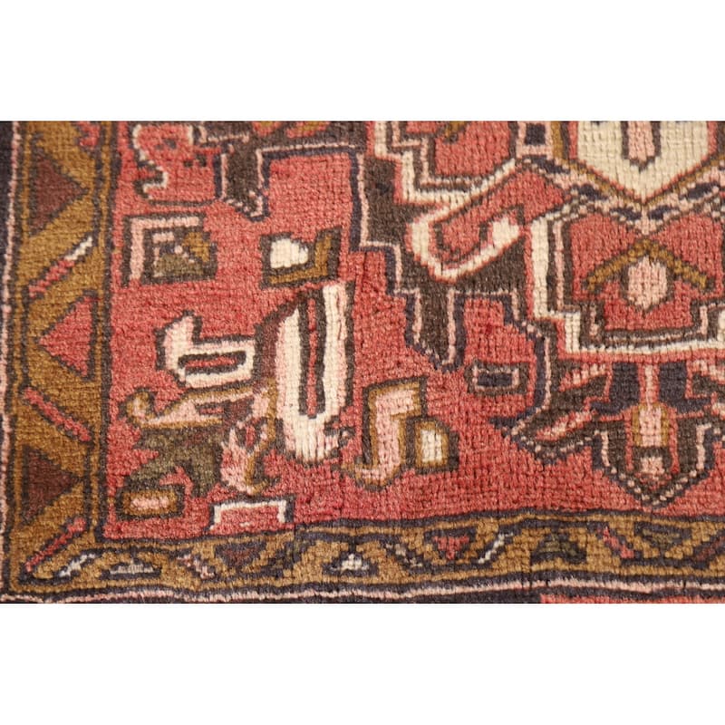 Geometric Pink Heriz Persian Vintage Runner Rug Handmade Wool Carpet - 3'10"x 10'1"