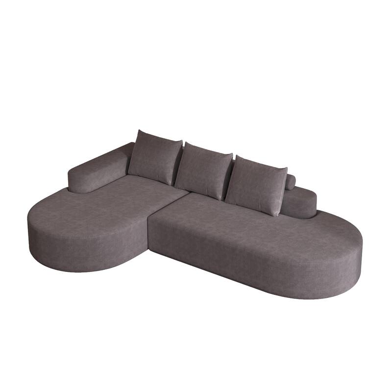 L Shaped Modular Curved Sectional Sofa, Chenille Upholstered 3 Seat Sofa, Corner Sofa with 3 Pillows for Living Room, Bedroom