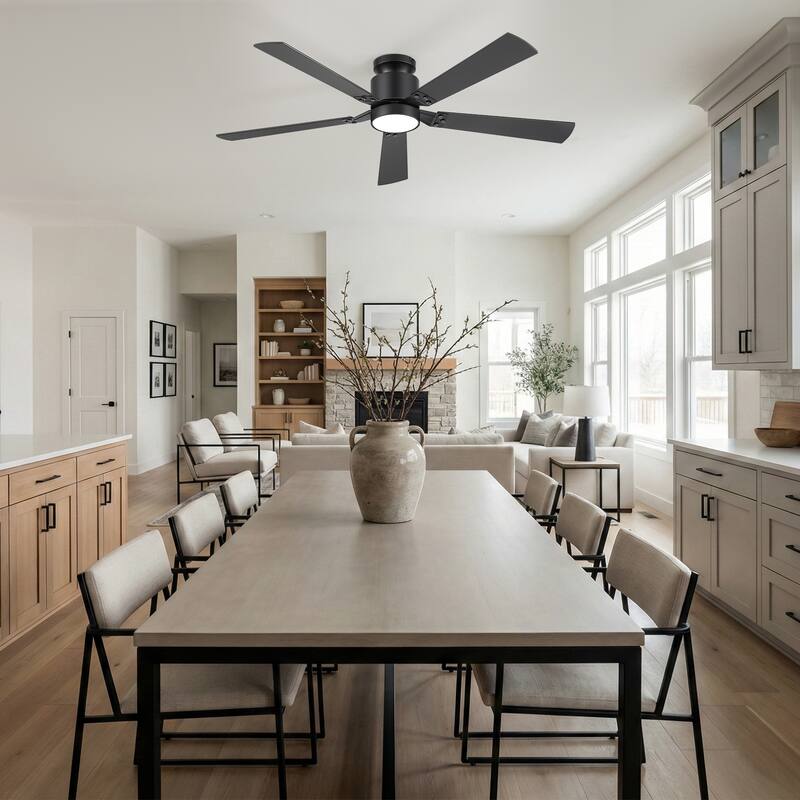 52-Inch Matte Black Ceiling Fan with RGB LED Light and Remote((5 Reversible Blades)