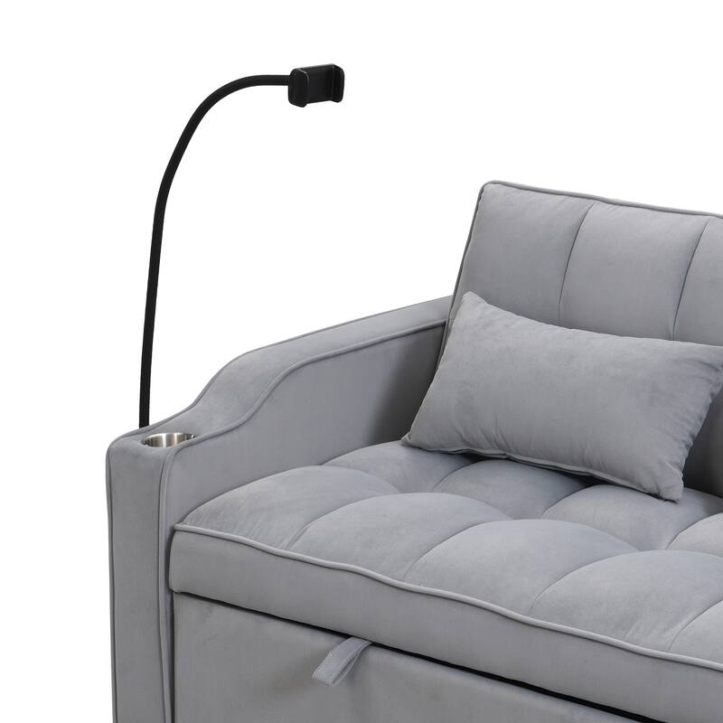 Modern Velvet Loveseat Futon Sofa Couch w/Pullout Bed