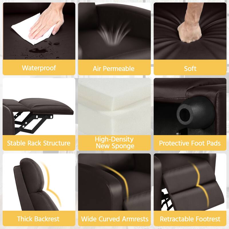 Yaheetech Recliner Chair PU Leather Adjustable Reclining Chair Sofa