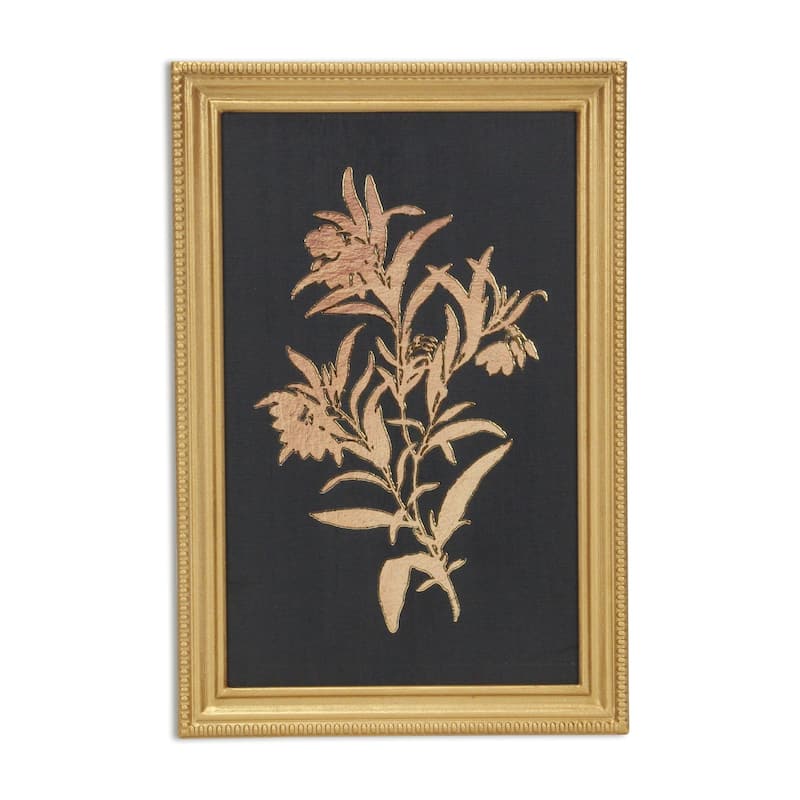 HomeRoots 21" X 14" Gold And Black Flower Bouquet Wood Framed Art