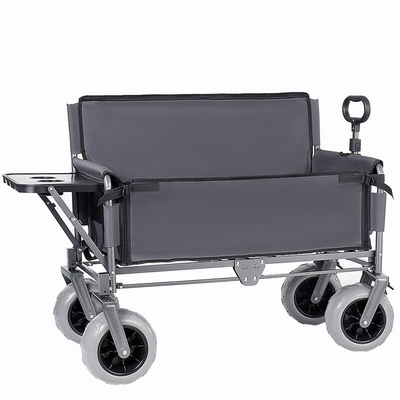 3-in-1 Collapsible Wagon, Convertible Folding Wagon Cart with Rear-Mounted Folding Tabletop, 500lbs Heavy-Duty, 180L Capacity