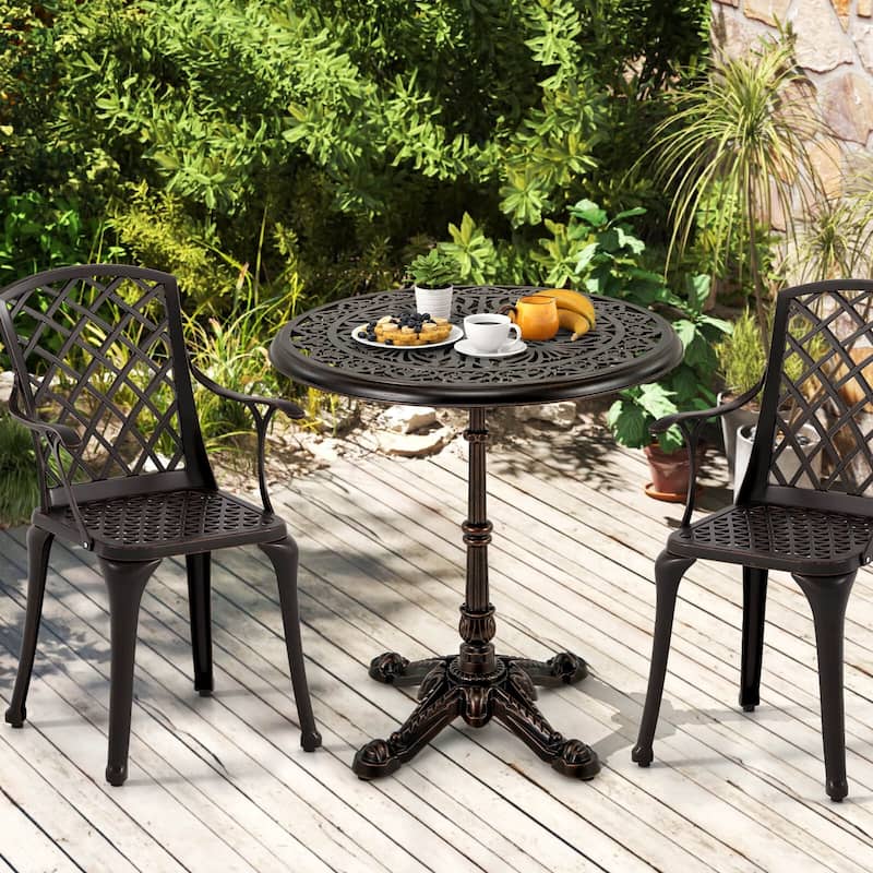 Costway 27” Round Cast Aluminum Patio Bistro Table with Hollow Top - Copper - See Details