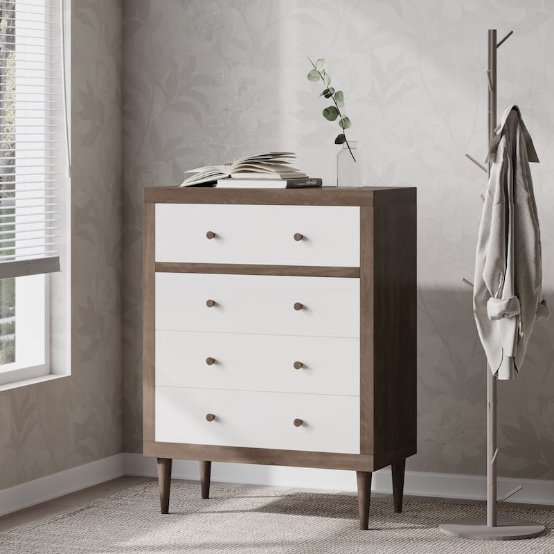 4-Drawer Vertical Chest with Metal Handle, Metal Frame and Wood Top for Bedroom