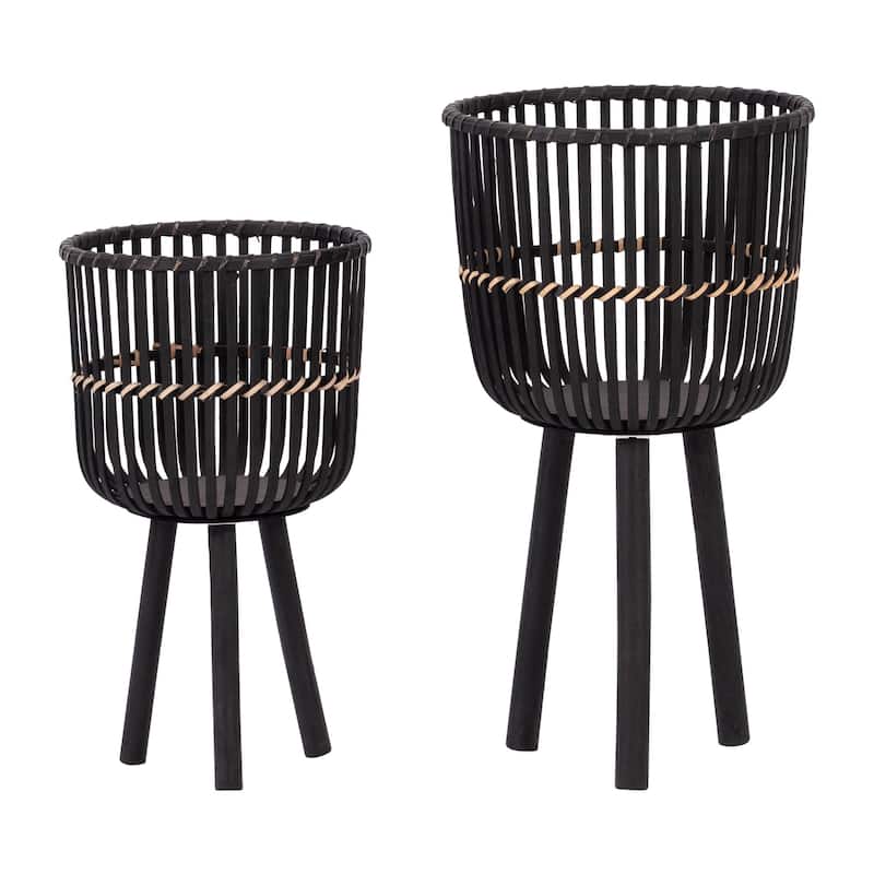 10/12" Bamboo Footed Planters,Set of 2