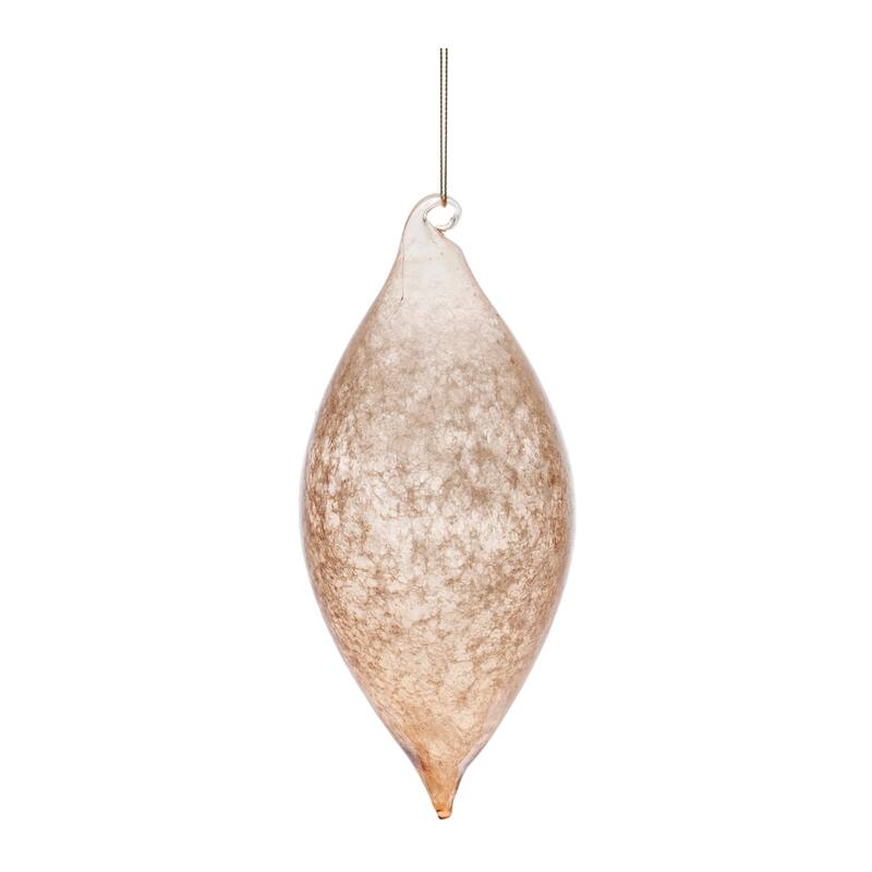 Set of 6 Glass Christmas Ornaments with Gold and Blush Swirl Design - 3 x 3 x 7.25