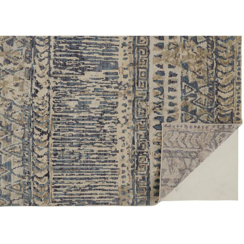 Scottsdale Luxe Hand Knot Abstract Area Rug, Denim Blue/Beige