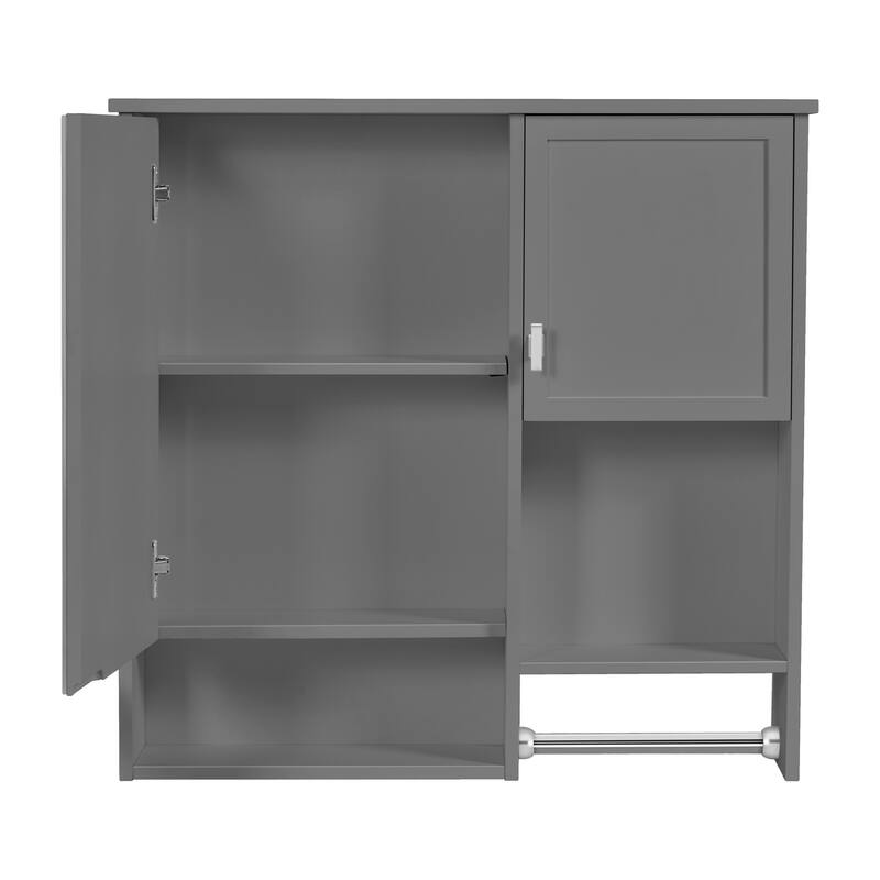 Roomfitters 29x28 Inch Modern Wall Mounted Medicine Cabinet, Mirror Storage Organizer with Integrated Towel Bar, Gray