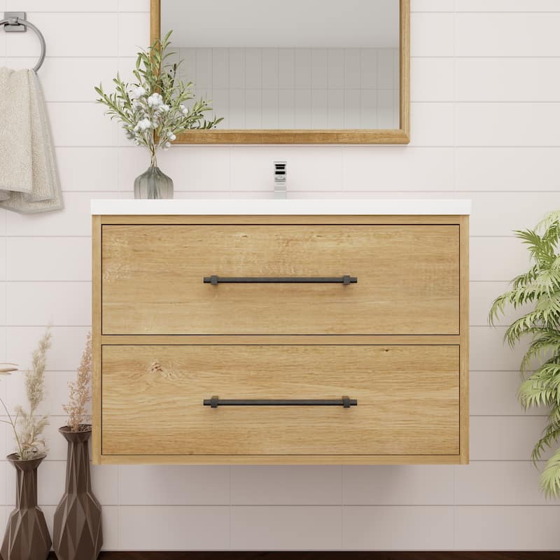 Victoria 30'' Wall-mounted Vanity with Reinforced Acrylic Sink - 29.5 - Oak Finish - Oak
