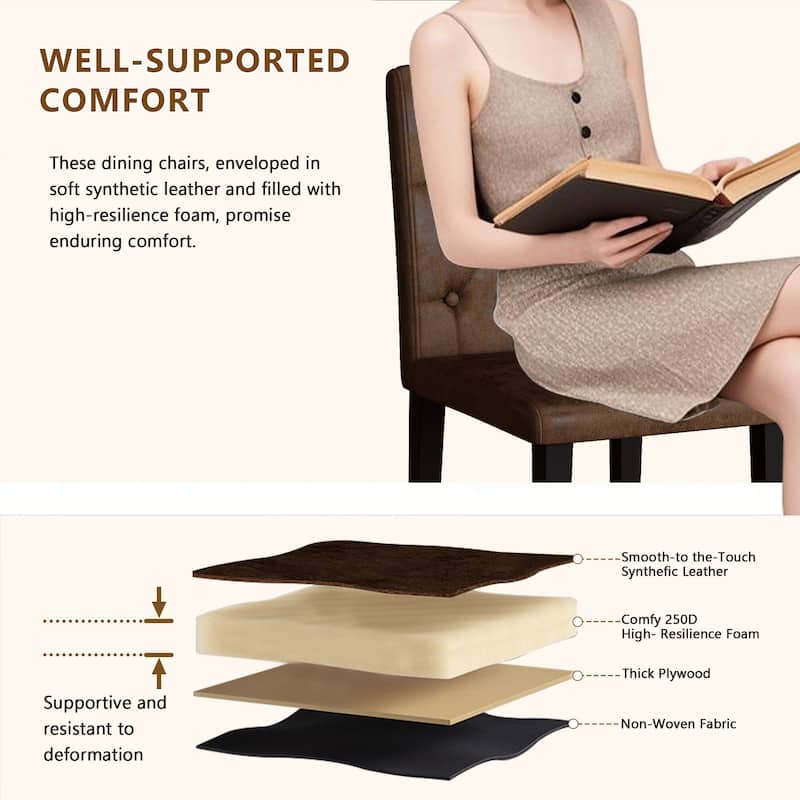 Set of 4 Suede Fabric Dining Chairs: Features a decorative button-tufted backrest, and has black metal legs