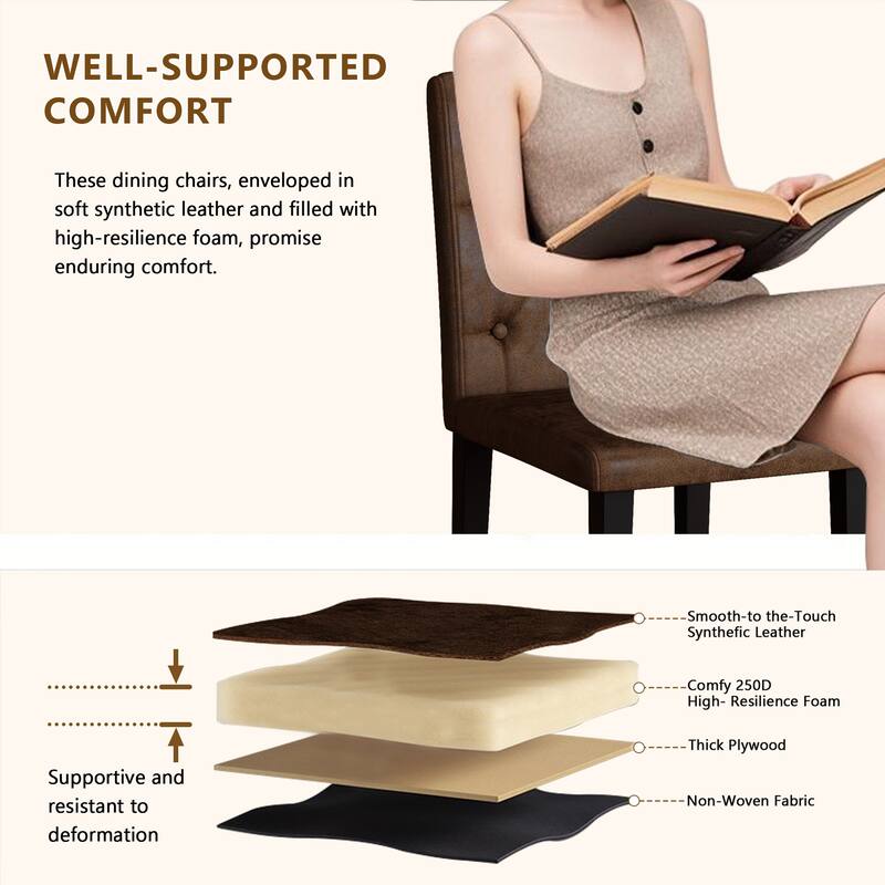 Upholstered Dining Chairs Set of 4, Button Tufted Dining Chair with Metal Legs, Modern Suede Fabric Side Chair with Backrest