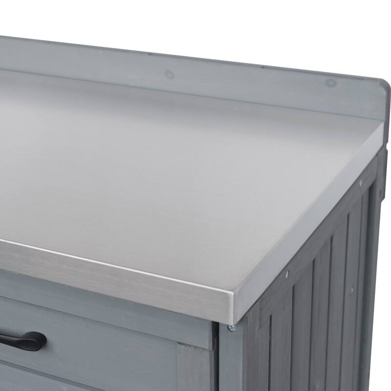 39 Inch Outdoor Kitchen Island Fir Wood Cabinet Stainless Steel Top Drawer