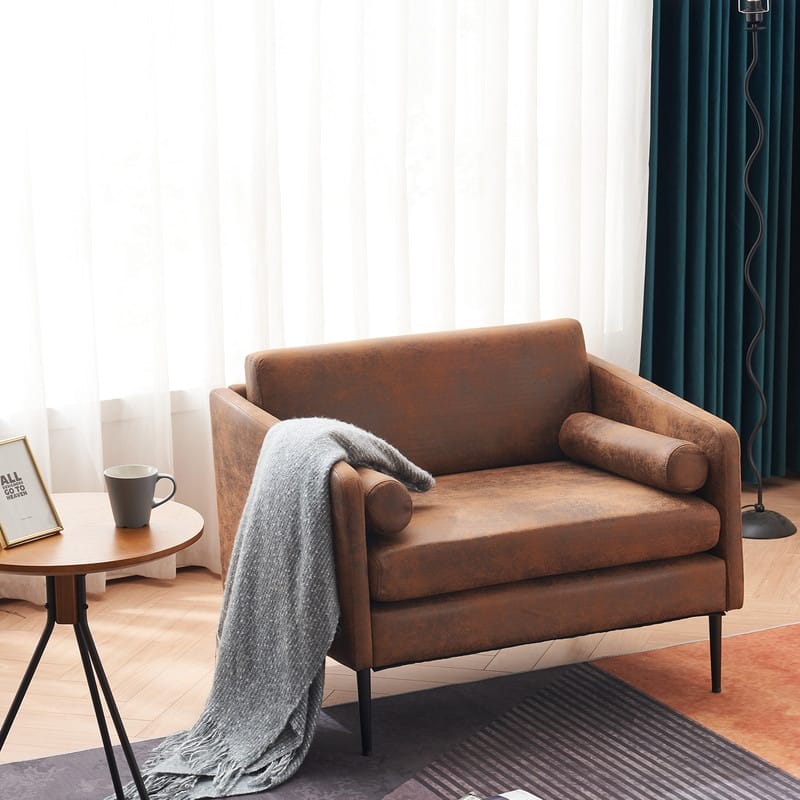 1.5 Seats Foil Fabric Surrounding Accent Chair with Pillow Indoor Circle Chair - Brown