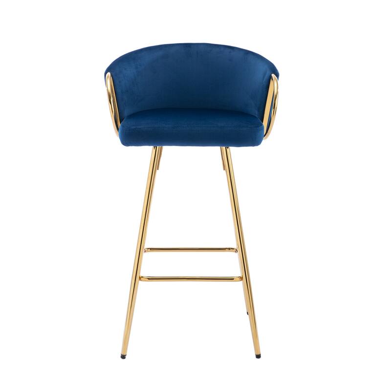 Velvet Bar Stools Set of 2, Counter Height Bar Chairs with Armrests, Kitchen Island Stools with Footrest and Golden Legs