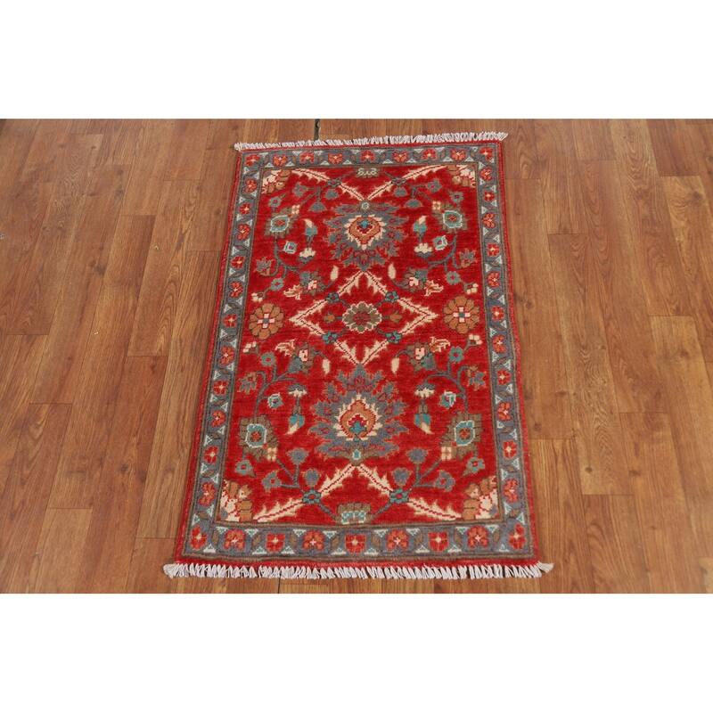 Red Floral Kazak Oriental Foyer Rug Hand-Knotted Wool Carpet - 2'0" x 3'0"