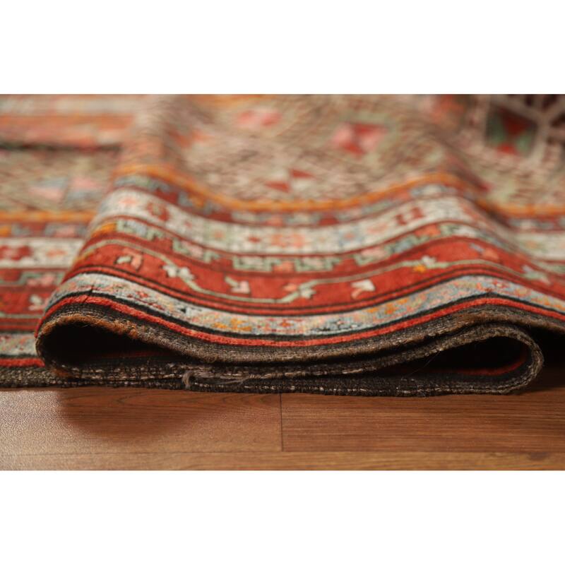 Hand Knotted Oriental 100% Wool Carpet Traditional Geometric Oranges & Rust Kazak Runner Rug - 8' 6'' X 3' 8''