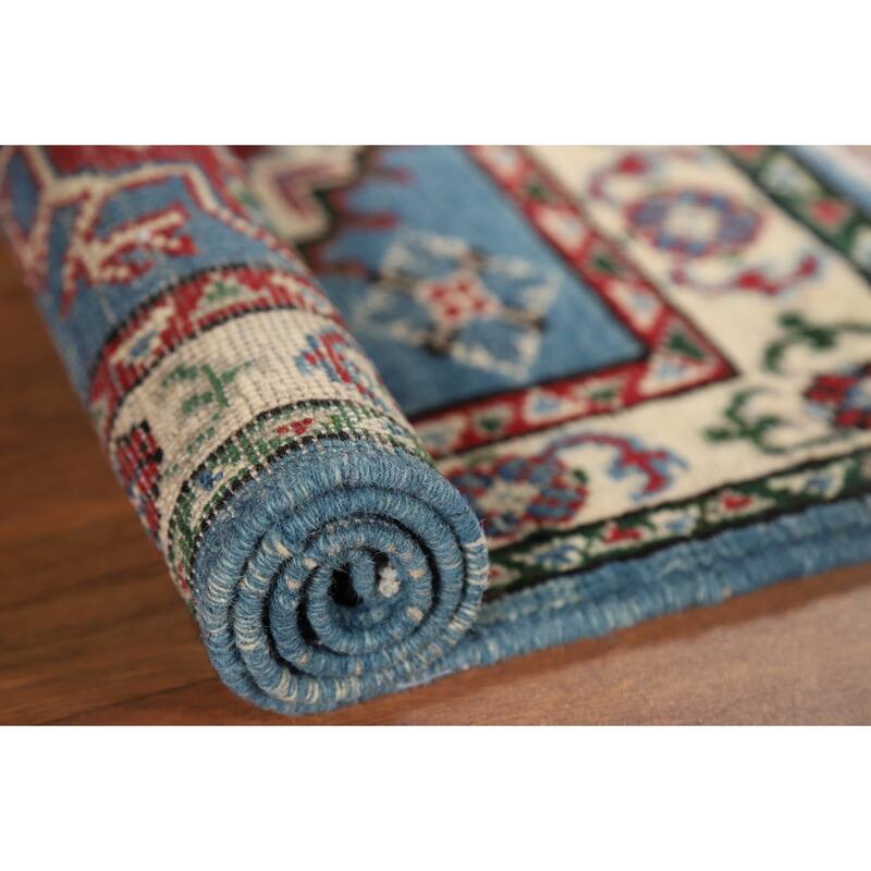 Blue Kazak Oriental Accent Rug Hand-Knotted Traditional Wool Carpet - 2'1" x 3'0"