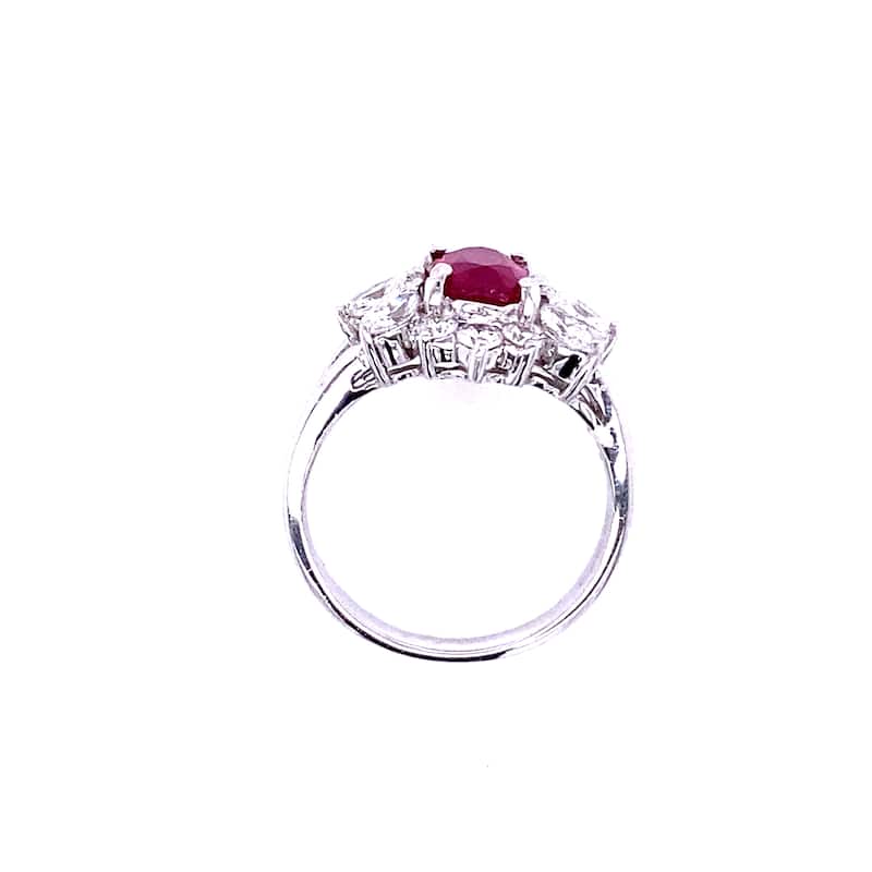 Kabella Luxe Ruby and Tapered Baguette and Round Diamonds Ring