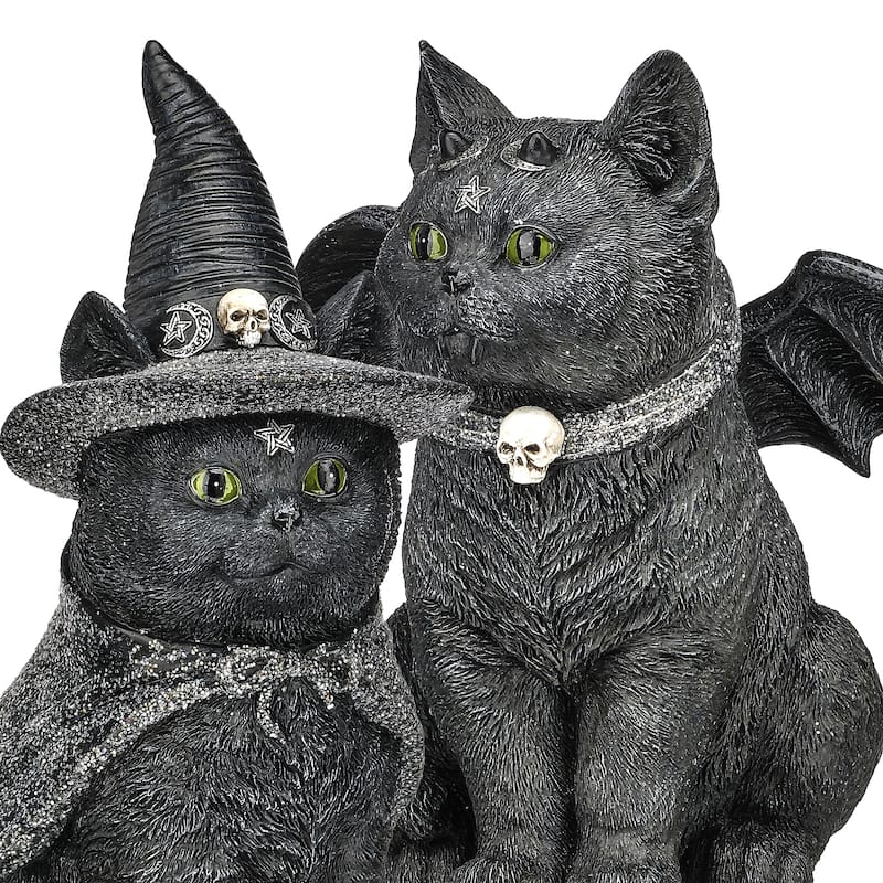 8.5" Resin Black Cat Witch Bat Set of 2