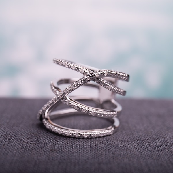 Miadora Sterling Silver 1/5ct TDW Diamond Crossover Highway Ring. Opens flyout.