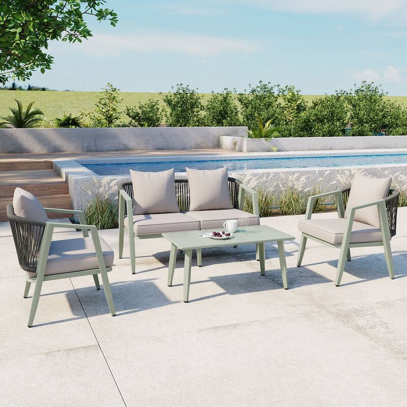 Roomfitters 4 Pcs Modern Outdoor Seating Set, Durable and Comfortable Patio Furniture Set for Backyard, Poolsides - Green