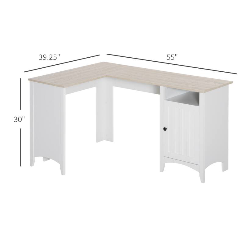 HOMCOM L-Shaped Computer Desk with Open Shelf and Storage Cabinet, Corner Writing Desk with Adjustable Shelf