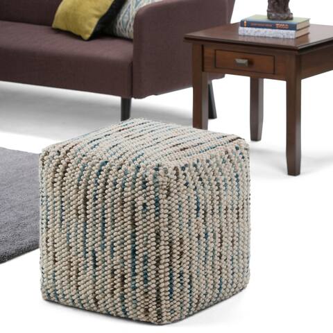 WYNDENHALL Malcolm Boho Cube Woven Pouf in Cotton and Wool