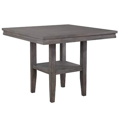 Square Wood Pub Dining Table with Shelf - 45" - Gray