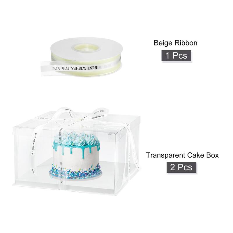 Clear Cake Box with Ribbon, 2Pcs 13"x13"x7" for 12 Inch Cake Packing