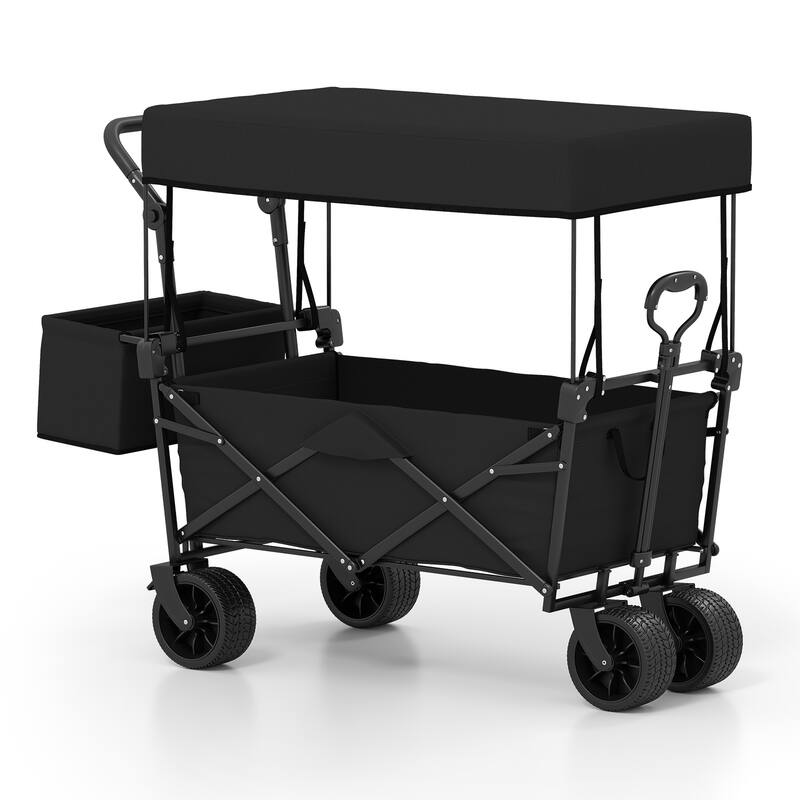 Gymax Collapsible Wagon w/Removable Canopy Adjustable Handles