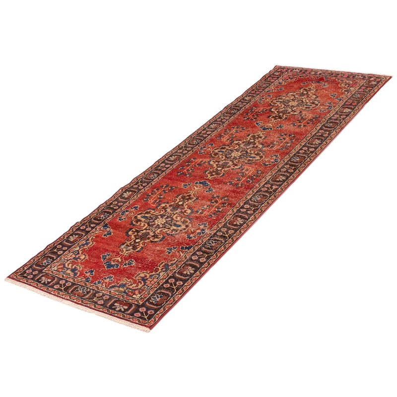 ECARPETGALLERY Hand-knotted Antalya Vintage Red Wool Rug - 3'7 x 10'10