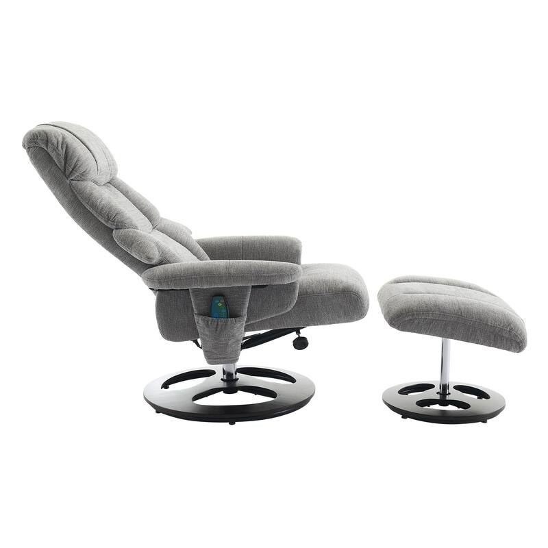 Recliner Chair with Ottoman, 360° Swivel Lounge Chair with Footstool, Chenille Fabric, Seat Heating & 140° Adjustable Backrest