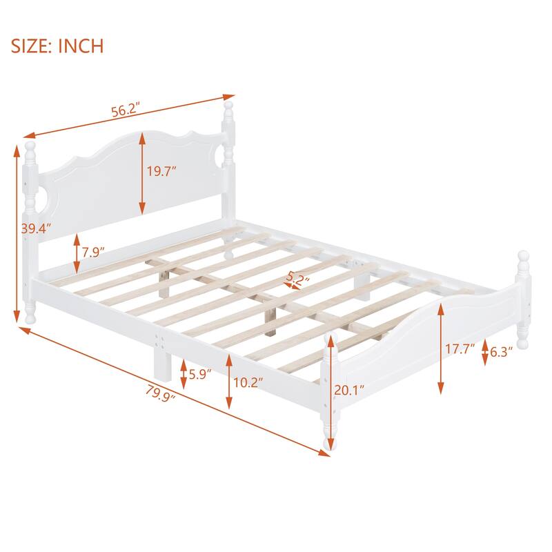 Retro Style Platform Bed Frame with Headboard and Wooden Slat Support
