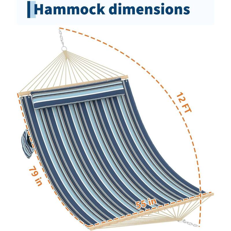 Double Quilted Fabric Hammock, 450 LBS Capacity for Outdoor Patio Backyard Poolside