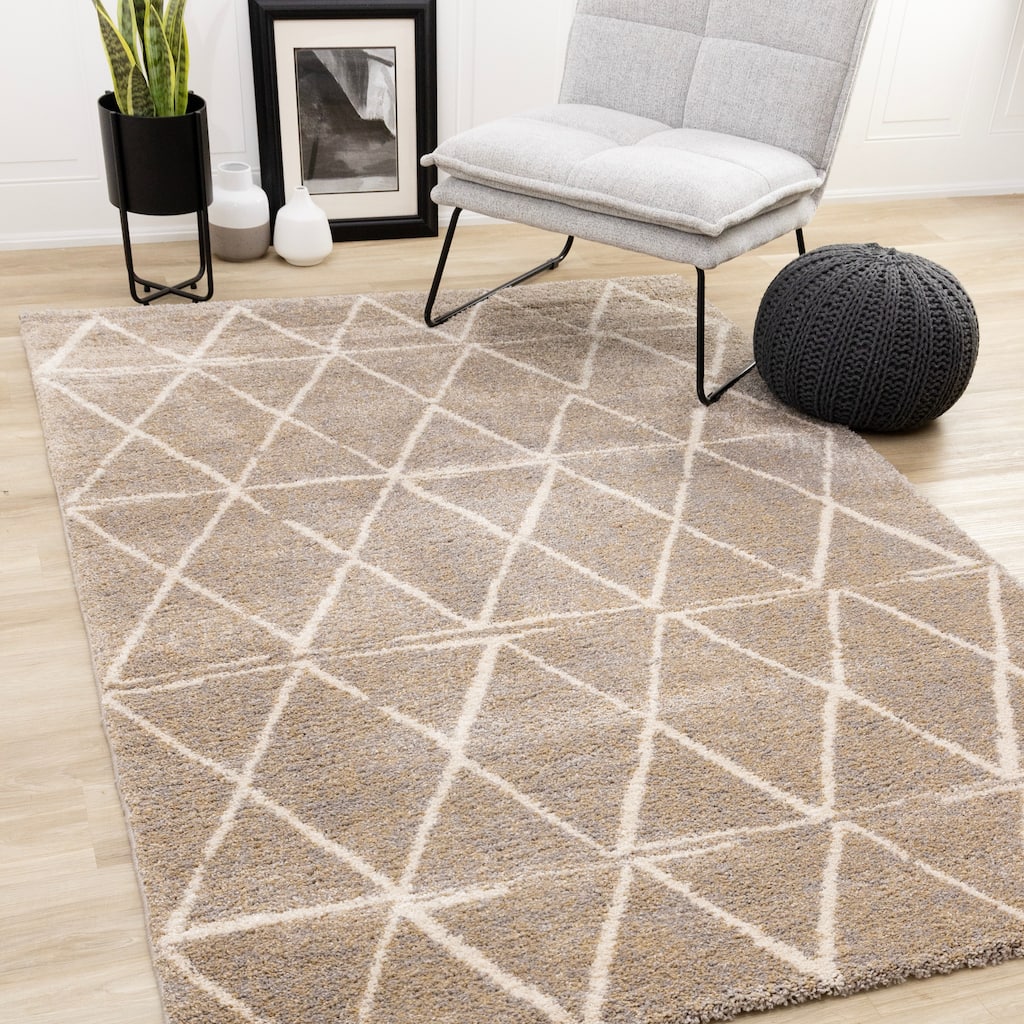 Hampton Grey Beige Cream Simple Trellis Area Rug, 5'3" x 7'7"