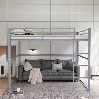 Metal Loft Bed Full with Guardrails, Flat Ladder, Kids, Teens, Adults