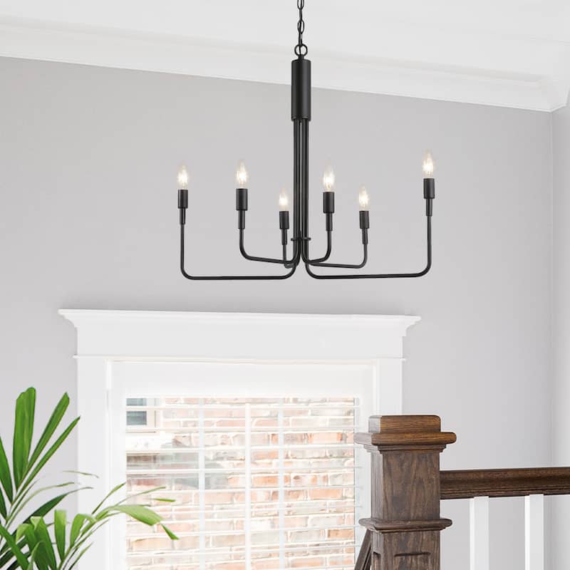 Modern Farmhouse 6-Light Black Candle Chandelier for Dining Room