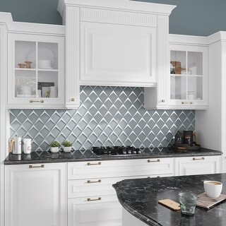Solace 12x9 Green Metallic Silver Glass Mosaic Diamond Wall Tile (3.91 ...