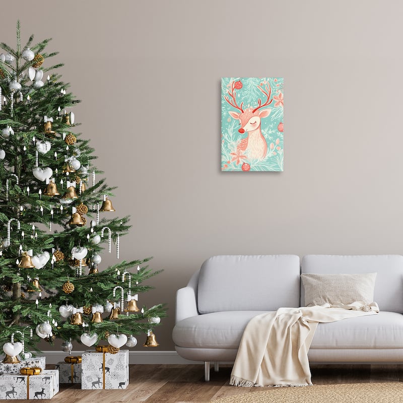Stupell Pink & Blue Vintage Reindeer Canvas Wall Art Design By Arlington Prints