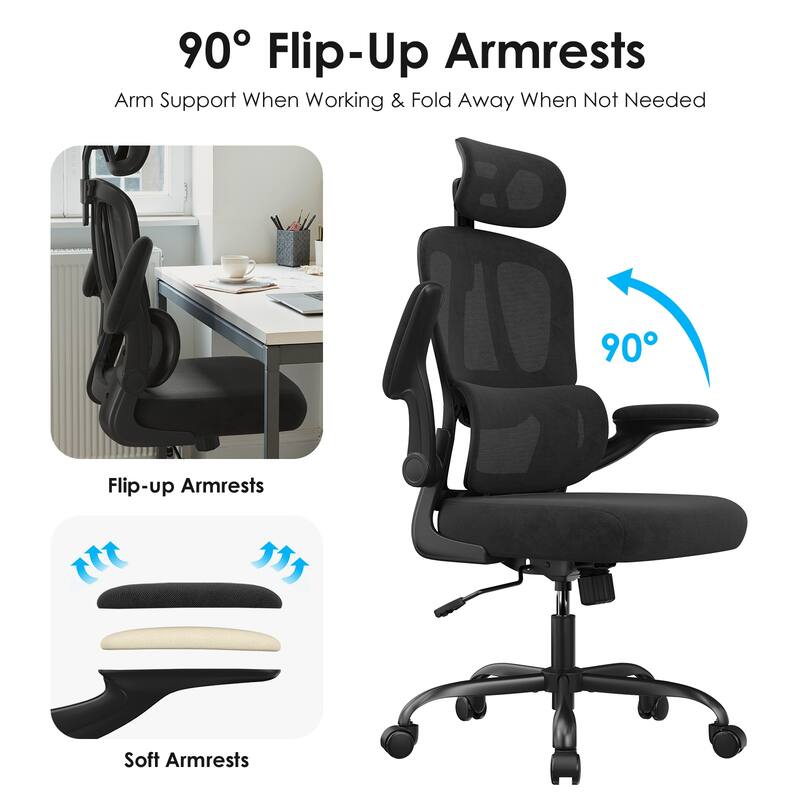 Ergonomic Office Chair, Desk Chair with Headrest and Lumbar Support, High Back Swivel Home Office Chair
