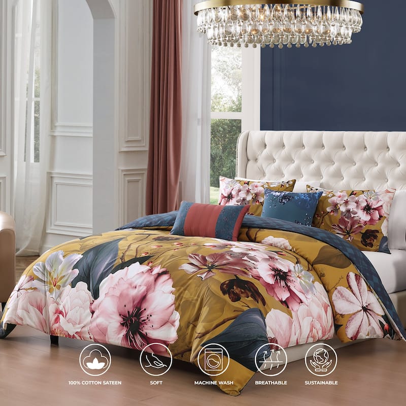 Bebejan Golden Bounty 100% Cotton Sateen 5 Piece Reversible Comforter Set
