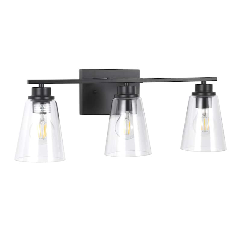3-light Matte Black Bath/ Vanity Fixture w/ Clear Cone Glass